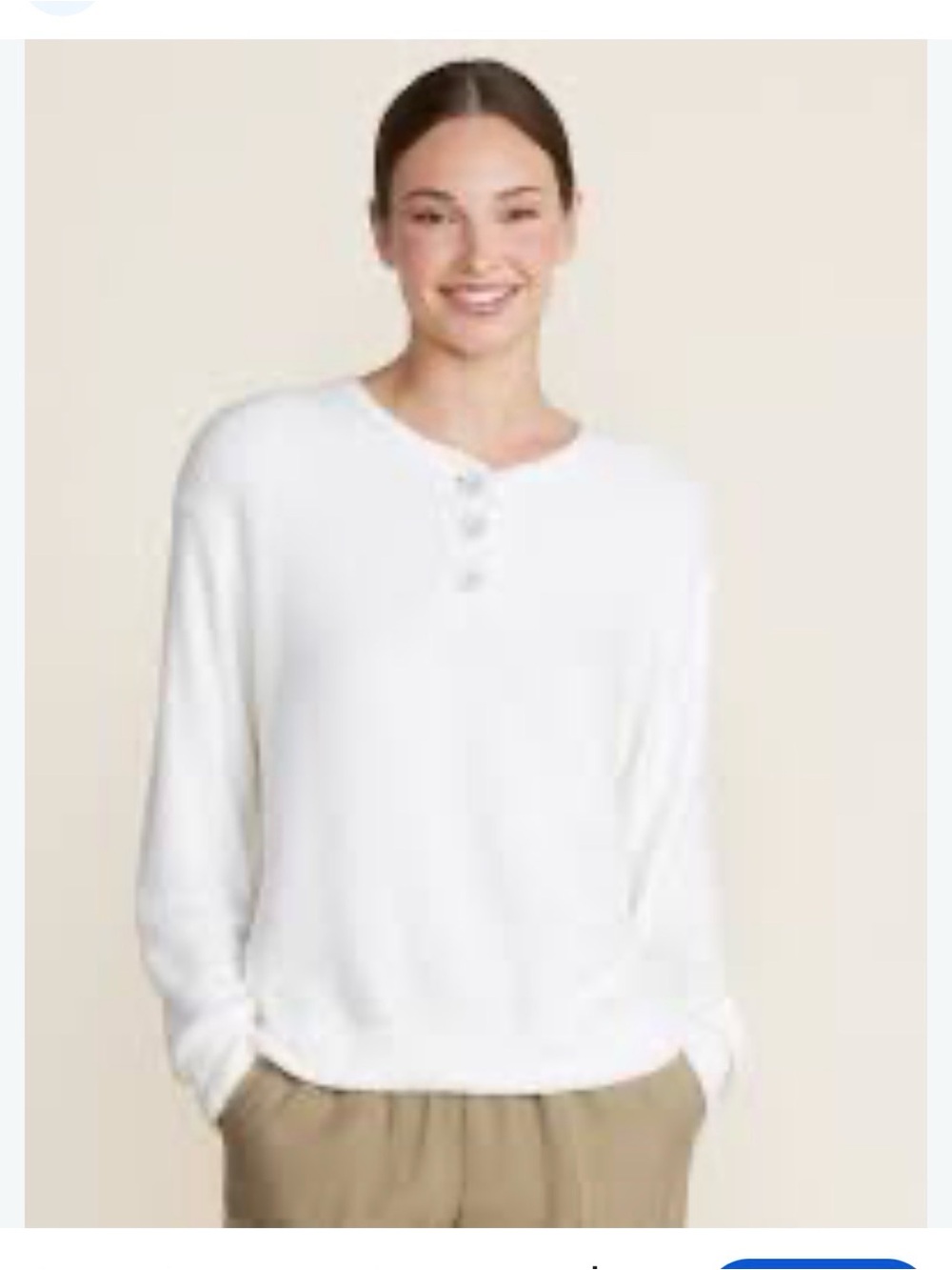 Barefoot Dreams Cozy Chic Lite NWT White Henley Crew Small